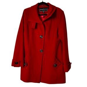 George Simonton Coat Lambs Wool Pea Jacket Red 6 P Petite